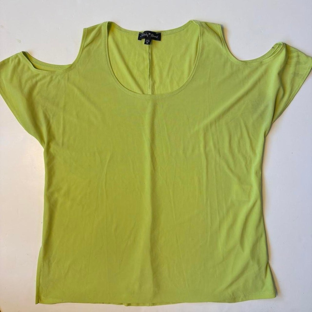 Slinky Brand Chartreuse Green Cold Shoulder Top Boho Mcbling Y2K Medium